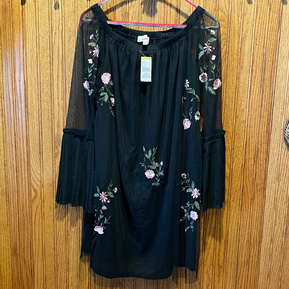 Bongo Black Mesh Embroidered Overlay Dress